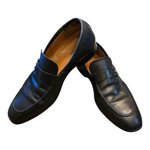 Men's MAGNANNI Black Leather Slip-on Bit Loafer sz 7 - Picture 2 of 11
